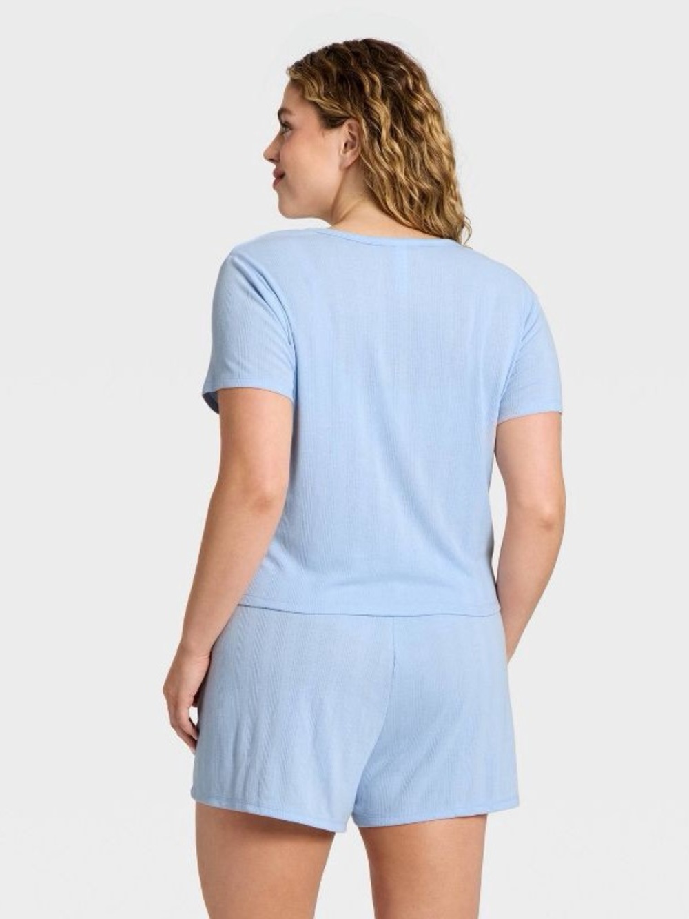Wild Fable Bunny Pajama Set XXL Blue Pointelle Short Sleeve Shorts NWT Women - Picture 2 of 8